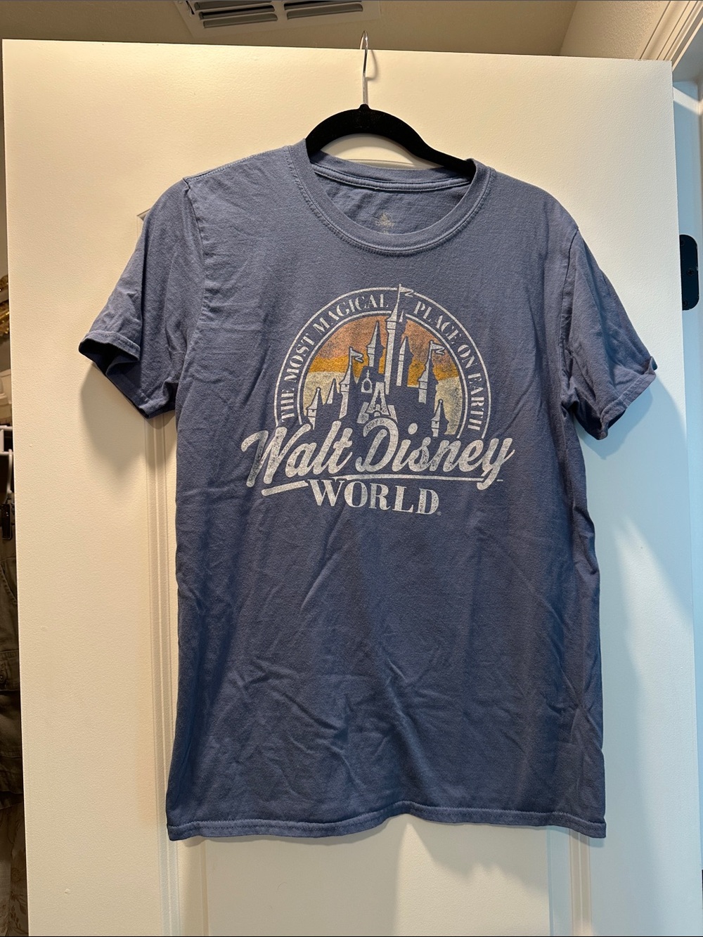 Disney Unisex Slim Fit Medium Blue Walt Disney World Castle Graphic Tee
